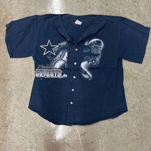 Vtg 1996 Dallas Cowboys Baseball Jersey Button Up Shirt Made In USA
